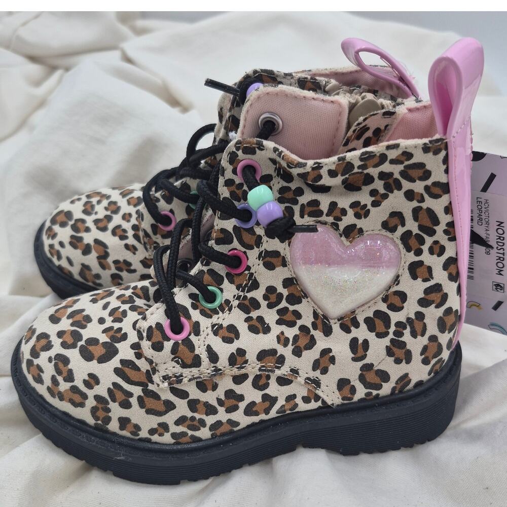 NEW Harper Canyon Victorya Heart Combat Boots animal leopard litter girls size 7